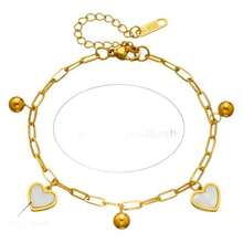 18K Titanium Steel Bracelet With Heart-Shaped Beads, Minimalist Style, Modern And Elegant, Versatile And With Colors That Do Not Fade. - trắng - Xem 4