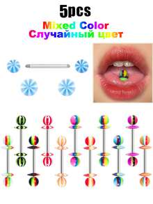 5pcs Assorted Colorful Acrylic Ball Tongue Rings, Stainless Steel Tongue Piercing Studs, Suitable For Men And Women Daily Wear - UFO Version - View 7
