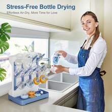Baby Bottle Drying Rack Saves Space, Large Vertical Baby Bottle Storage Box And Drying Rack, Can Hold 12 8-Ounce Bottles And Baby Accessories, Breast Pump Parts, Pacifiers, Or Brush Rack - Blue - View 3