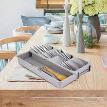 Silverware Drawer Organizer, Expandable Utensil Tray, Deep Cutlery Storage Box, Adjustable Plastic Kitchen Storage Rack, Suitable For Spoons, Forks, And Knives. - Xám - Xem 1