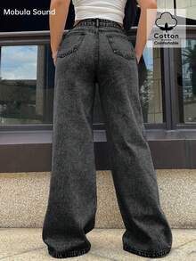 Mobula Sound Casual Straight Leg Jeans, Fashionable And Elegant For Women, Students, Suitable For Spring And Summer - Grey - View 5