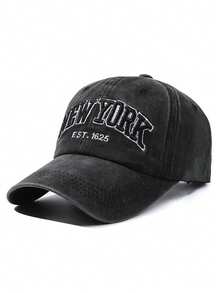 1 pieza Gorra de béisbol vintage americana con bordado de letras desgastada, ropa de calle unisex - negro + gris - Ver 2