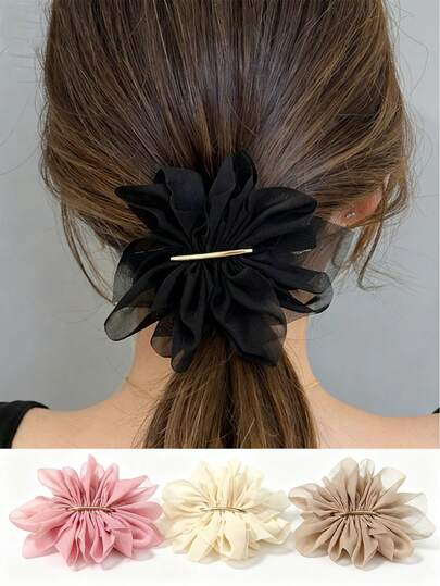 1個/4個 女性用エレガントミニマリストファッション装飾ヘアアクセサリー、シフォンプリーツ メタルシャイニーバー、スタイリッシュなヘアクリップ デイリー使用に適し、最高の贈り物、クロークリップ、ヘアスライド、ヘアバレット、ヘッドアクセサリー