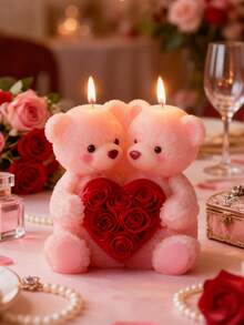 3D爱心情侣泰迪熊硅胶蜡烛模具 - 浪漫拥抱设计，耐热可重复使用 | 易于脱模和清洗 | 适用于DIY蜡烛、树脂、石膏和肥皂 | 情人节礼物、情侣礼物和浪漫惊喜的理想之选 - 白色 - 查看 4