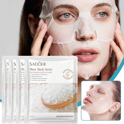 1/5/10Pcs Rice Pure Face Mask For Facial Skin Care Brighten & Moisturizing& Young Firming All Skin Types& Overnight Moisturizing Hydrogel Mask, Minimizes Pores And Improves Skin Elasticity,Moisturizing And Firming Mask Suitable For All Skin Types