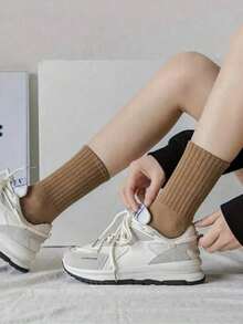 1/12 双装 女士中性色蝴蝶结装饰时尚中筒袜 - 彩色 - 查看 5