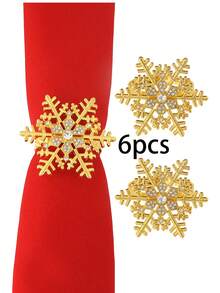 4/6pcs Christmas Snowflake Napkin Rings, Suitable For Christmas Home Dining Table Decor Napkin Holders, Snowflake Napkin Clips - Multicolor - View 7