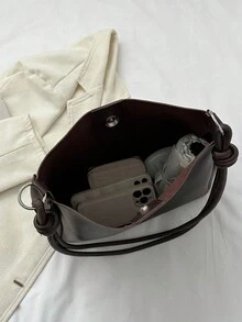 1pc Women's Fashion Casual Commuter Solid Color Shoulder Bag, Large Capacity Vintage Tote Bag Suitable For Dating, Outing, Travel - Coffee Brown - View 7