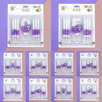 6+1 Set Cartoon Digital Candles, Pink Creative Cake Decor Birthday Candles