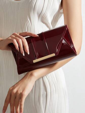 Cartera de embrague de patente de unicolor, lujosa, elegante, exquisita, de lujo discreto, elegante, portátil en el bolso, bolso de PU elegante para mujer, y para boda, fiesta, baile de graduación, cena