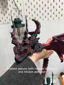 1件2026新款3D打印夜光水晶龙，带翅膀，逼真可动关节，渐变桌面摆件，男孩玩具，精致生日礼物，节日派对礼品；1件3D打印迷人甲龙雕像，黑红配色，PLA材质，无需电池，夜光系列需阳光或紫外线灯照射才能发出彩虹般的光芒，适合汽车装饰、家居及办公室装饰、客厅装饰。 - 彩色 - 查看 20