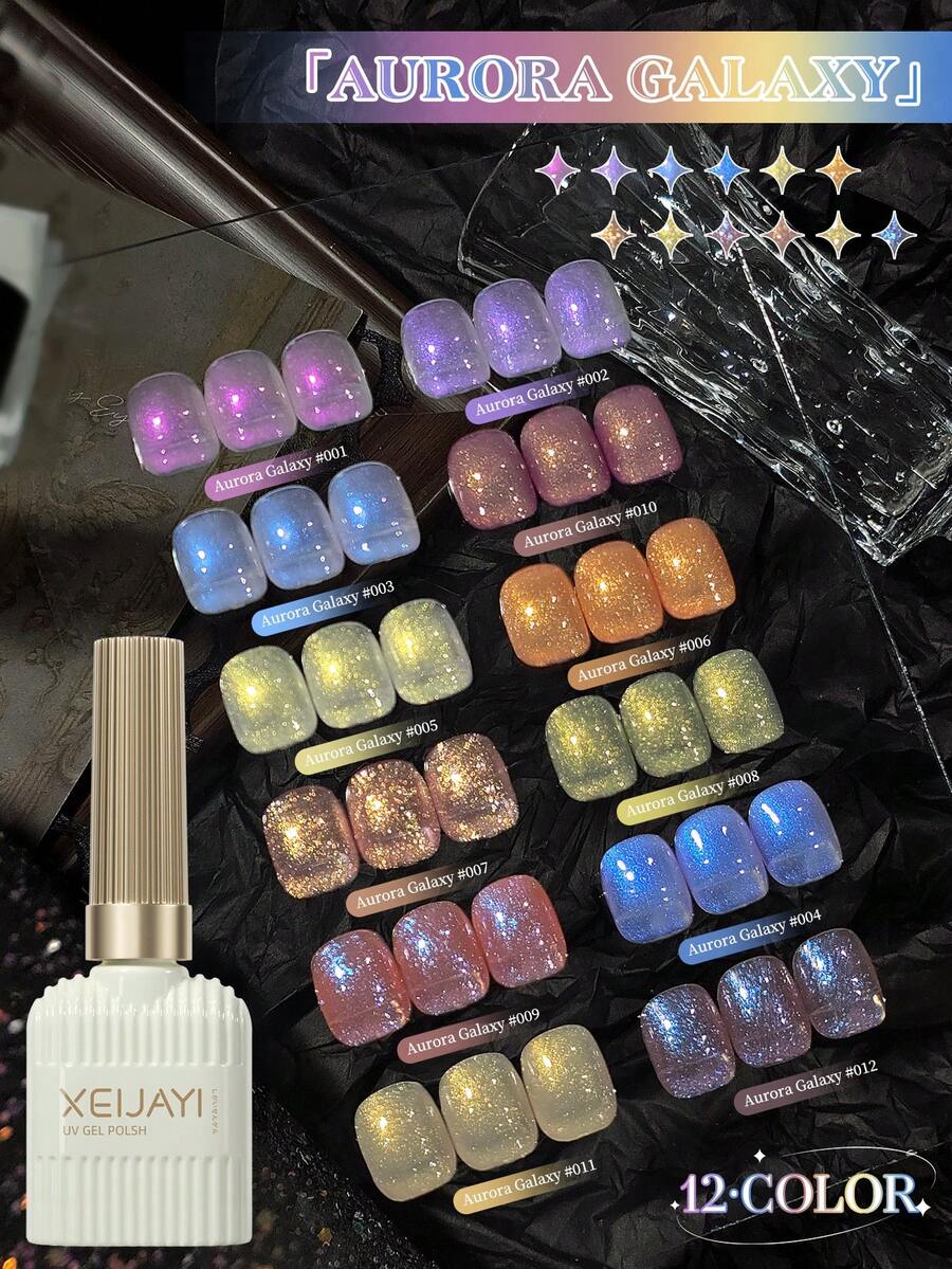 XEIJAYI 1 Stück 15 ml Sternenhimmel-Galaxie-Effekt Eisgel-Nagellack, um den Aurora-Katzen-Look mit UV-LED-Aushärtung & Abweichen für Zuhause und Salon Nagelkunst zu erhalten