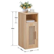OCTTZ Rattan Bedside Tables, Narrow Side Tables, Boho Nightstands With Magnetic Cabinet Doors, Wooden Nightstands For Living Room, Office, Bedroom, Natural Color - 隔間 - 查看 2