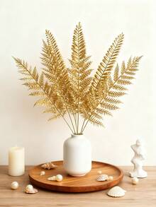 MEHELANY 4/1 pieza Decoración navideña Plantas artificiales Hojas doradas falsas, Tallos de plantas de hojas doradas artificiales de plástico simulación falsa para decoraciones del hogar, jardín, boda, fiesta, habitación, árboles de Navidad, coronas, arcos de boda, decoraciones de ramos de novia, adornos de manualidades con purpurina para regalos - Dorado - Ver 2