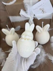 3 peças/Conjunto Molde de Silicone Resina 3D de Coelho de Orelha Caída, Coelho de Orelha Reta e Coelho Ovo "Feliz Páscoa" - Moldes Realistas de Coelho e Ovo para Gesso, Cimento, Argila e Velas, Presente de Feriado, Decoração de Casa, Perfeito para Artesãos - Branco - Visão 10