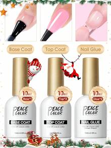 peacecolor 2/3PCS 10ML Gel Top And Base Coat With Nail Glue Set, No-Wipe Base Coat And Glossy Top Coat, Long Lasting Nail Supplies For Women Home Nail Art Salon Christmas Gifts - 彩色 - 查看 7