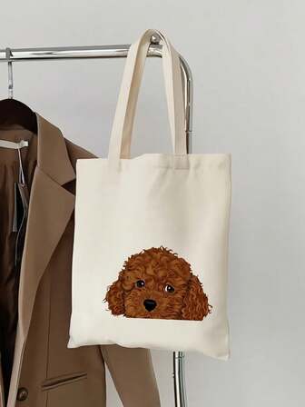 Poodle Print Lightweight Foldable Tote Shoulder Bag, Durable Washable White Fabric Handbag. Perfect For School Bag, Work Bag, Travel Bag & Beach Shopping Bag. Great As Personalized Christmas Gifts, Stocking Stuffers, Birthday & Valentine's Gifts For Women, Besties, Family And Teachers.