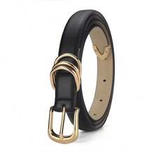 1 pièce Ceinture pour hommes et femmes avec boucle ovale dorée - Ceinture décontractée réglable pour jeans, pantalons, jupes - Accessoire mode pour tenue décontractée, accessoire pour jeans. Convient pour les voyages quotidiens en été et l'école en automne - Noir - Voir 2