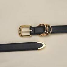1 pièce Ceinture pour hommes et femmes avec boucle ovale dorée - Ceinture décontractée réglable pour jeans, pantalons, jupes - Accessoire mode pour tenue décontractée, accessoire pour jeans. Convient pour les voyages quotidiens en été et l'école en automne - Noir - Voir 4
