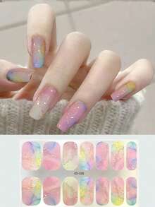 5 Sheets Marbled Nail Stickers Set - Women And Girls Self Adhesive Full Wrap Nail Stickers, Disposable Full Coverage Nail Polish Strips, DIY Nail Art Nail Essentials - Multicolor - View 6