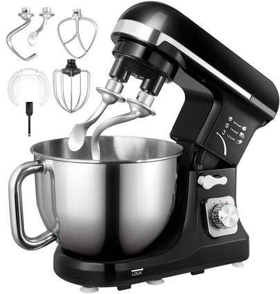 Stand Mixer, With Double Dough Hook, Wire Whip & Beater, 6+ P Speed Tilt-Head Food Mixer, Pouring Shield For Home Cooking, 550W, RED