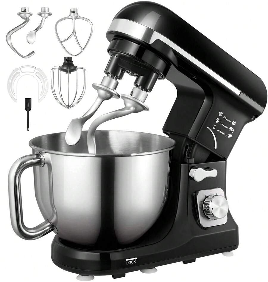 Stand Mixer, With Double Dough Hook, Wire Whip & Beater, 6+ P Speed Tilt-Head Food Mixer, Pouring Shield For Home Cooking, 550W, RED - 查看 1