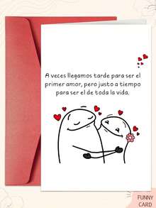 1pc Spanish-Style Love Card (With Envelope) - "Sometimes We're Late To Be Each Other's First Love, But Just In Time To Be Lifelong Lovers", Romantic Cartoon Illustration, Ideal For Couples, Birthdays/Anniversaries/Valentine's Day/Special Occasions - Multicolor - View 1