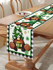 1 pezzo Runner da tavolo per San Patrizio, 180x35cm, in tessuto a quadri buffalo con gnomi, quadrifogli verdi e cappelli, in poliestere, decorazioni fortunate per San Patrizio, decorazioni primaverili per tavolo da cucina e sala da pranzo, accessori per feste e cene sia in interno che in esterno - Multicolore - Visualizzare 7