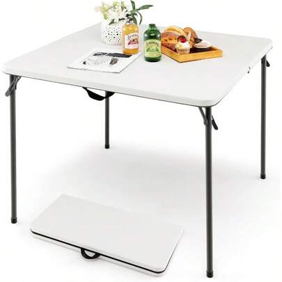 Folding Camping Table Portable Picnic Camp Table With Handle Outdoor Lightweight Dining Table With All-Weather HDPE Tabletop And Rustproof Steel Frame White