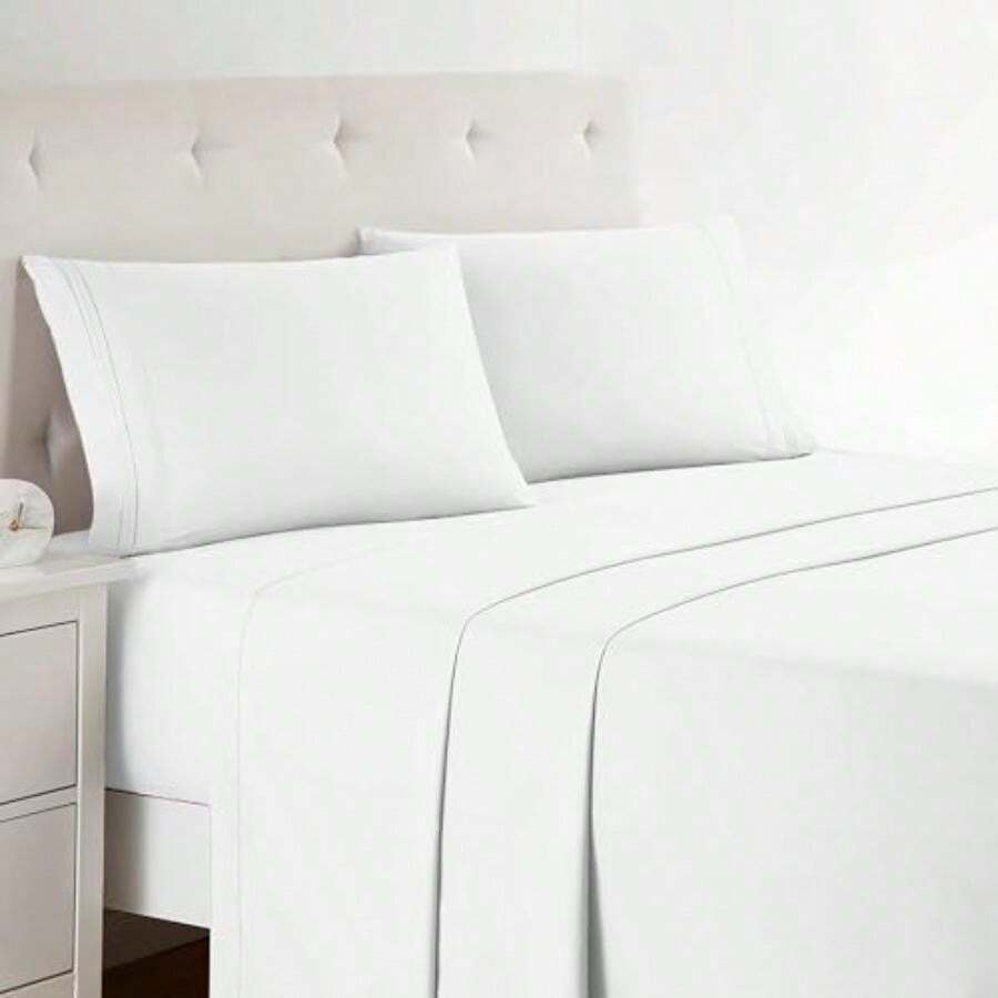 CLARA CLARK Premier 1800 Collection Hoja de Cama Set, Juego de 3 sábanas de Cama, , Twin (Single) Size(Blanco Full (Doble)) - Multicolor - Ver 1