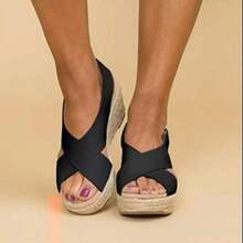 Platform Sandals For Women, Summer Women's Thick-Soled Roman Sandals Retro Wedge Espadrilles Slip On Casual Beach Shoes New Year, Spring Festival, Independence Day, Birthdays, Parties, Gifts, Christmas, Halloween - 黑色 - 查看 2