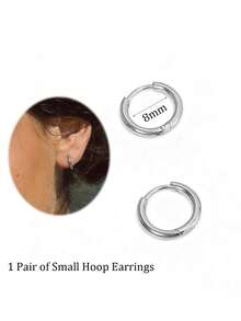 DAILI 1-5对316L医用级不锈钢小耳环套装，男女皆宜，18K镀金耳环，耳骨耳环，尺寸可选6mm、7mm、8mm、9mm、10mm、12mm、14mm、16mm，银色耳环，多孔耳洞饰品礼品