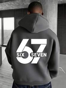 Áo nỉ chui đầu in chữ và số "67 SIX SEVEN" dành cho bé trai, ấm áp và thoải mái cho mùa thu/đông, phù hợp với phong cách đường phố năng động của các bé trai. - Màu xám đen - Xem 5