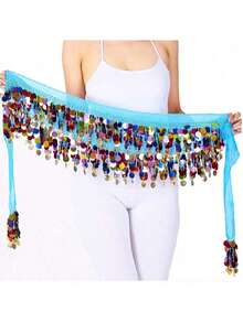 Belly Dance Sequin Tassel Skirt, Fashionable Belly Dance Waist Skirt - Multicolor - View 8