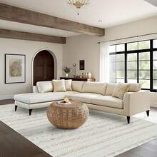 5x8 Washable Area Rug With Non-Slip Backing, Soft Low Pile Indoor Floor Carpet, Neutral Light Brown, Boho Moroccan Style Living Room, Bedroom, Dining Room - Trắng ngà/Xám - Xem 10