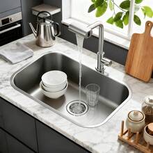 Stainless Steel 304 Silver Kitchen Set + Brushed Stainless Steel Cold Water Countertop Kitchen Faucet – Premium Gourmet Set With Full Drainage And Extra Wide Water Outlet - Bạc - Xem 1