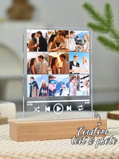 1pc Custom Couple Collage Photo Led Night Light, Personalized Acrylic Night Light With Photo & Text, Custom Photo Lamp, Personalized Photo Collage LED Light, Couple Picture Frame, Personalized Photo Collage Gift For Mother's Day, For Birthdays, For Children's Day, For Father's Day, For Graduation, For Weddings, For Housewarming Living Room, Bedroom, Office, Tea Room, Home, Bathroom, Dining Room, Valentine Day, Valentine Day Decor