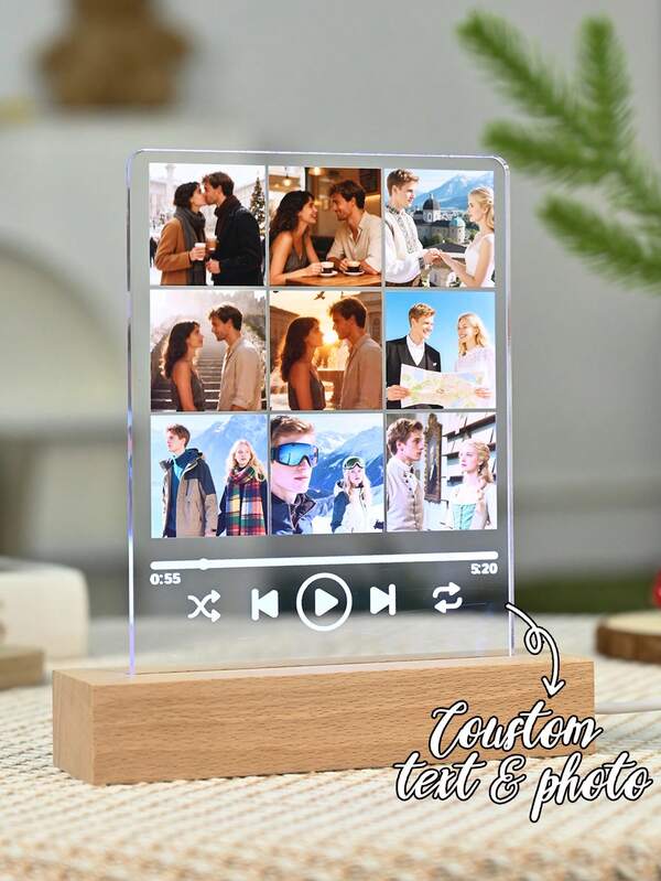 1pc Custom Couple Collage Photo Led Night Light, Personalized Acrylic Night Light With Photo & Text, Custom Photo Lamp, Personalized Photo Collage LED Light, Couple Picture Frame, Personalized Photo Collage Gift For Mother's Day, For Birthdays, For Children's Day, For Father's Day, For Graduation, For Weddings, For Housewarming Living Room, Bedroom, Office, Tea Room, Home, Bathroom, Dining Room, Valentine Day, Valentine Day Decor