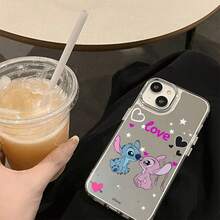 Miniso Disney Lilo & Stitch Phone Case, "Love" Themed Design With Stitch & Angel In Romantic Posefor IPhone 17/17 Pro/17 Pro Max/17 Air/16/15/14/13/12/11/X Series,Iphone 17 Pro Max Case,Iphone 17 Pro Case,Iphone 17 Case,Stocking Stuffers,The Girlfriend,The Chosen,Early Fall Fashion - Silver - View 3