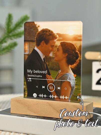 1pc Custom Couple Collage Photo Led Night Light, Personalized Acrylic Night Light With Photo & Text, Custom Photo Lamp, Personalized Photo Collage LED Light, Couple Picture Frame, Personalized Photo Collage Gift For Mother's Day, For Birthdays, For Children's Day, For Father's Day, For Graduation, For Weddings, For Housewarming Living Room, Bedroom, Office, Tea Room, Home, Bathroom, Dining Room, Valentine Day, Valentine Day Decor