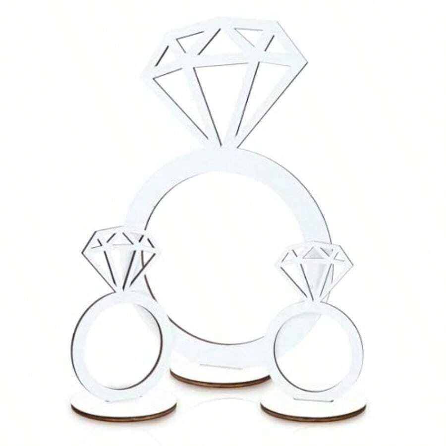 D3 PCS Bridal Shower Centerpieces For Tables Diamond Ring Sign Table Centerpieces White Wooden Diamond Ring Sign Decorations For Wedding Anniversary Plies Batcholette Party Engagement Party - 如圖 - 查看 1