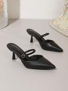 Giày sandal nữ màu trơn, mũi nhọn, kiểu dáng thanh lịch Pháp, gót nhọn gợi cảm, giày dép mùa hè đa năng. - màu đen - Xem 6