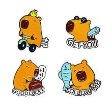 1 pièce Broche mignonne et décontractée en alliage de zinc en forme de Capybara, accessoire adorable pour les vêtements, convient pour toutes les saisons - Kaki - Voir 7