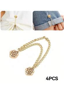 4件/套 可调节磁性山茶花袖口夹 - 合金材质，可拆卸下摆夹，适用于T恤、裤子，以及调节过长的连衣裙袖子