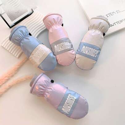 1 Pair Winter Ski Gloves, Outdoor Sports Gloves, Light-Colored Fashionable Waterproof And Windproof Warm Gloves, Suitable For Outdoor Activities