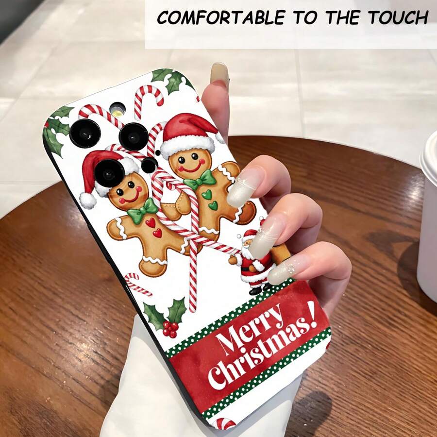 1PC Phone Case , Gingerbread Men Candy Canes Holly Merry Christmas , Stylish Phone Case, Phone Decoration, All-around Lens Protection, Creative Small Gift, Funny Gift for Boys and Girls - Negro - Ver 1