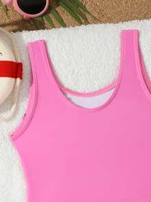 Young Girl Cartoon Princess Print Ruffled One-Piece Swimsuit - Pink - View 5