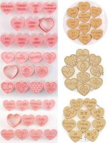 10 pièces Ensemble de découpoirs à biscuits en forme de cœur - Moules à biscuits 3D gaufrés pour la fête des mères, la fête des pères, la Saint-Valentin, Noël, Halloween, Thanksgiving - Outils de cuisson en polypropylène pour gâteaux, fondants - Cadeau de mariage idéal, kit de confection de biscuits de fête | Ensemble de découpoirs à biscuits décoratifs | Designs de découpoirs à biscuits détaillés, fête de la Saint-Valentin, décoration de la maison, cadeaux de la maison - Rose bonbon - Voir 1