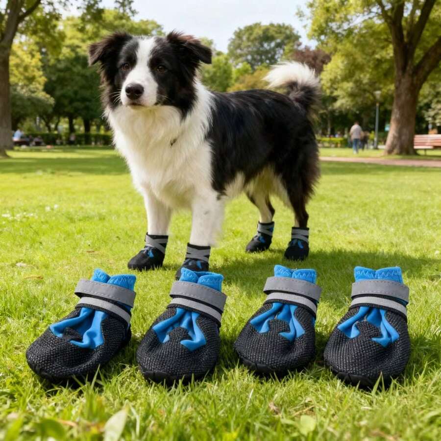4pcs/Set Soft Bottom Anti-Slip Dog Shoes For Medium To Large Dogs, Suitable For Golden Retriever, Border Collie, Beagle, Chow Chow, Walkable - Blue - View 1