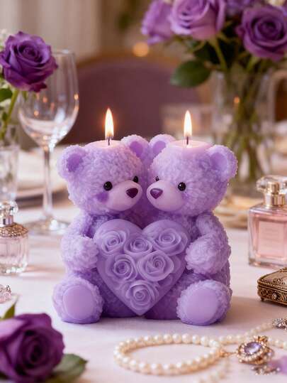 3D-hjärtat par nallebjörn silikonljusform - romantisk kramdesign, värmetålig och återanvändbar | Lätt att urforma och rengöra | För gör-det-själv-ljus, harts, gips och tvål | Perfekt för alla hjärtans dag-presenter, parpresenter och romantiska överraskningar